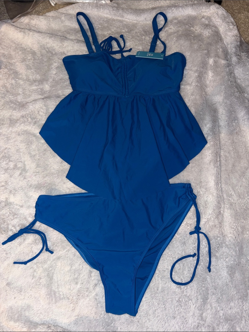 Cupshe Royal Blue Ruffle Tankini Set